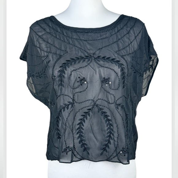 verte Tops - Verte NWT Black Lux Beaded Sequin Relaxed Fit Blouse Top Large Francesca’s